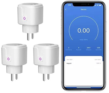 Intelligente Steckdosen, WLAN, 20 A, Smart-Plug, Energiezähler, kompatibel mit Alexa, Google Home, Tuya, Überwachung des Energieverbrauchs & Überspannungsschutz, Steuerung der App Smart Life-240 V