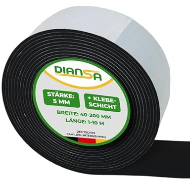 Diansa – Moosgummistreifen Dichtband selbstklebend Größe 1000 x 40 mm, Stärke 5 mm – Zellkautschuk Streifen Meterware – Moosgummirolle für DIY & Handwerk – einseitig klebend für Abdichtung & Dämmung