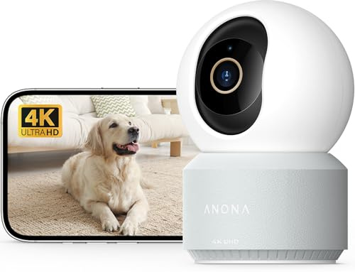 Anona Pano 4K Innenkamera mit 128 GB SD-Karte. Baby-/Haustierüberwachung per App, 360° Schwenk/Neige, Wi-Fi 6, automatische Verfolgung, Geräusch-/Weinerkennung, Datenschutzmodus, Zwei-Wege-Audio.