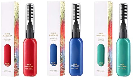 Vibrant Red Hair Mascara – Temporary Washable Hair Dye Color Cream for Instant Highlights, Quick-Drying Brush-On Paint Stick for Women & Girls, Easy-to-Use Glitter Color Styling Tool 15ml (3Pcs)