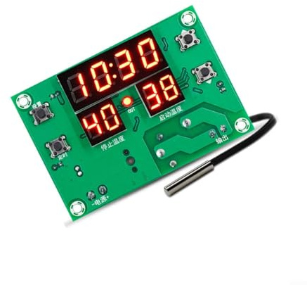 Digitaler Temperaturregler mit 24-Stunden-Timer zum Heizen und Kühlen, PID-Regler 0,1 °C, -50110 °C Bereich, wasserdichte Sonde XH-W1231 grün (DC24 V Netzteil)