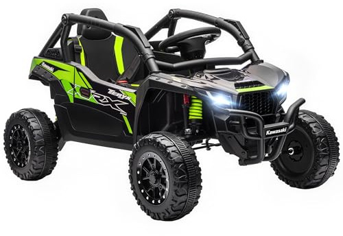 AIYAPLAY Macchina Elettrica per Bambini UTV KAWASAKI TERYX KRX, 12V Fuoristrada Auto per Bambini con 2 Motori, Cintura, Telecomando, Sospensioni, USB, Bluetooth, Musica, Luci, 3-5km/h, 3-5Anni, Nero