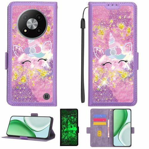 Kinetijy Coque Compatible pour ZTE Blade A73 Pro 5G Coque Étui Housse Case Support [avec Film Protecteur HD d'une dureté de 9H] [Blocage RFID][Paillettes dorées + Brillantes] LPT-DJS
