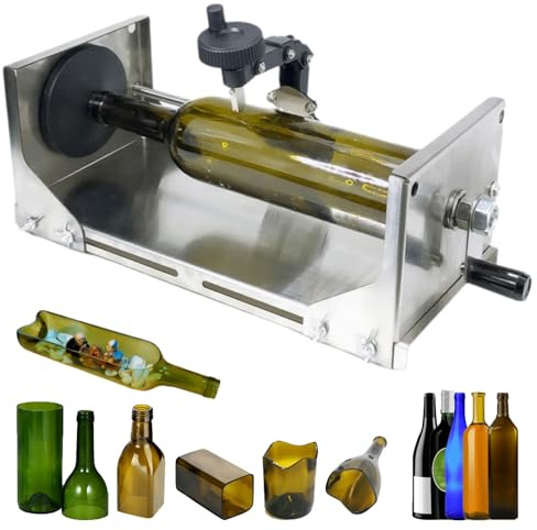 Tagliabottiglie In Vetro, Tagliabottiglie Quadrate Rotonde con Lama Regolabile da 105 a 325 Mm, Lama Girevole a 360°, Rotazione della Maniglia, Tagliavetro per Vino, Birra, Liquori, Whisky