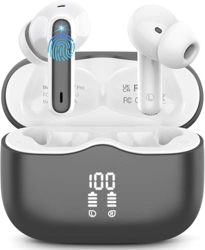 Auriculares Inalambricos Bluetooth, 2026 Auriculares Bluetooth 5.4 HiFi Estéreo con 4 HD Mic, Pantalla LED, 40H Cascos Inalambricos Bluetooth con ENC Reducción de Ruido, IP7 Impermeablem Cascos, Gris