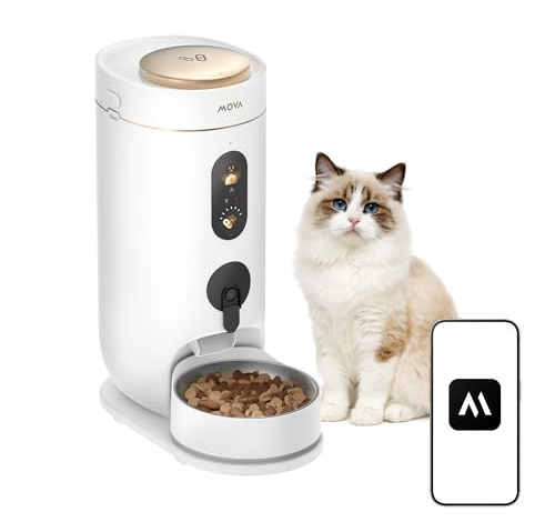 MOVA NutriPal 10 ultramatautomat med separat 7-dagars foderbehållare, 1080P HD-vidvinkelkamera, 4 foderlägen, 4,2-tums statusdisplay i realtid, 4 l kapacitet i 20+ dagar, för torrfoder upp till 12 mm