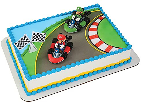 DecoSet® Mario Kart™ Cake Topper, 3 Piece Cake Decoration with Race Kart Toppers & Checkered Flag Decoration, Collectible Character Karts for Hours of Fun After the Party