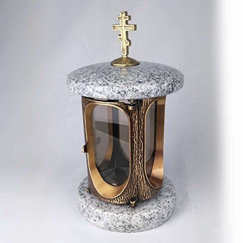designgrab Grablampe mit orthodoxem Kreuz, messingfarbenem Aluminiumkorpus mit Granit Schwedisch Black SS1