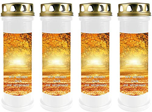 HScandle Lot de 4 Bougies funéraires avec couvercles dorés Blanc 100 h
