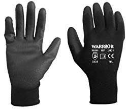 SKY Workwear PU Coated Polyester Work Gloves for Gardening, Builders, Mechanic Gloves, Three Pairs, Size 9, Black