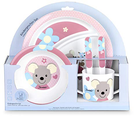 Sterntaler Geschirr-Set Mabel, Teller, Schale, Tasse, Löffel, Gabel, Alter: Für Babys ab 6 Monaten, Rosa/Mehrfarbig