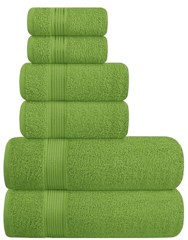 GLAMBURG Ultra Soft 6er-Pack Baumwoll-Handtuch-Set, enthält 2 übergroße Badetücher 70 x 140 cm, 2 Handtücher 40 x 60 cm und 2 Waschbetten 30 x 30 cm, Kiwi grün