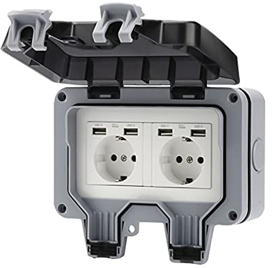 AYYDS Außensteckdose mit USB Anschluss IP66 Wetterfest, Gartensteckdose Aufputz Schutzkontakt für Drinnen und Draußen mit Klappdeckel