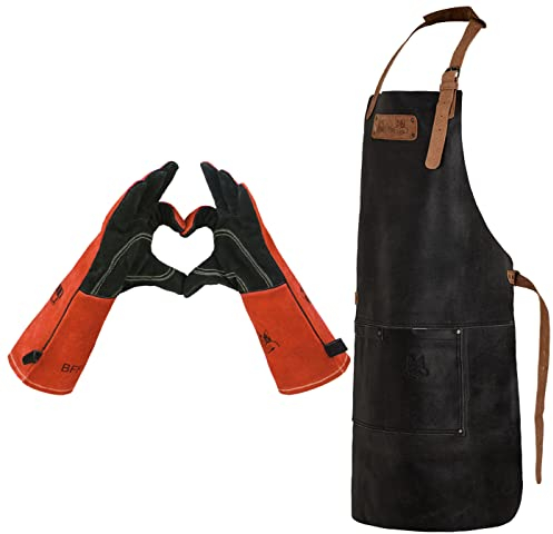 Black Forest Fox SET BARMAN Büffelleder Grill Koch & Küchen Schürze + Getränkeholster Holly Holster – Leder Flaschenhalter für Partybecher, Bierflaschen, Getränkedosen – BARMAN SET 3 (Cracker-Black)