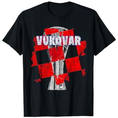 Hrvatska Kroatien Outfit Vukovar Vodotoranj T-Shirt Schwarz Unisex S EU Klein Klassische Passform Kurzarm V-Ausschnitt Kroaten Kroatien-Fans
