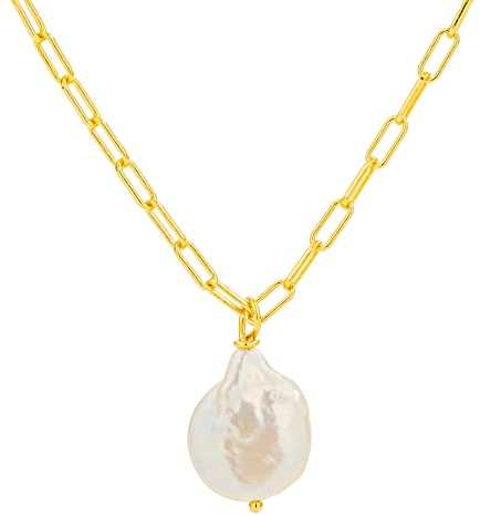 Brandlinger ® Halskette Damen Silber 925. Kette Perlen mit echter Süßwasserperle. Kette Damen vergoldet mit 18 Karat (Silber und Gold), Schmuck für Frauen und Mädchen. Kettenlänge verstellbar 40-45cm.