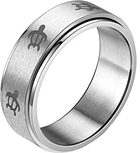 OAKKY Unisex Edelstahl Schildkrötentier drehbare Ringe Angst Fidget Fingerband für Promise Wedding