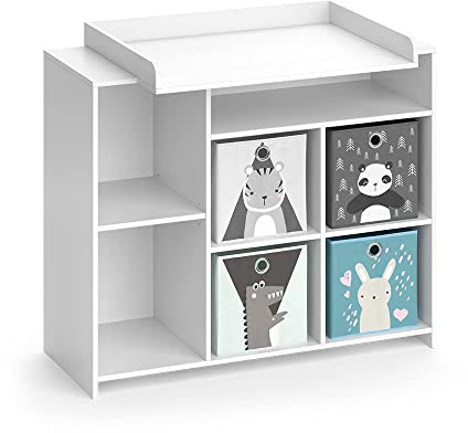 Vicco Wickelkommode Oskar, Wickelaufsatz für die Kommode, Weiß, 113 x 100 cm mit 4 Faltboxen