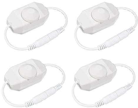 sourcing map LED Strip Dimmer Switch 12-24V DC PWM Rotary Inline Dimmer Controller with DC Jack Cord for LED Strips Lights, White, Pack of 4