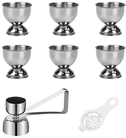TANCUDER 6 PCS Stainless Steel Egg Cups Novelty Easter Egg Stand Chicken Egg Cups Eggcups, Eggshell Cutter Topper Egg Cracker Opener Remover for Raw Soft Hard Boiled Egg