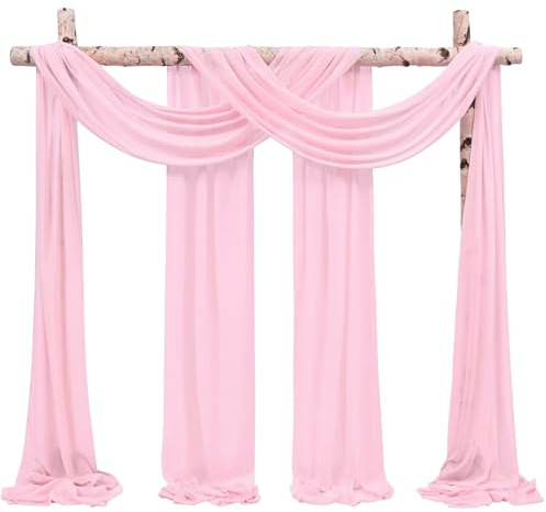 RXMORI 2 Stück 550 cm rosa Hochzeitsbogen Drapierstoff Deckenvorhänge Hochzeit Bogen Draping Stoff Lang Chiffon Stoff Vorhänge