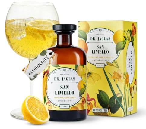 Dott. Jaglas San Limello - liquore al limone Limoncello analcolico - Liquore al limoncello originale ideale per drink e cocktail analcolici come il Limoncello Spritz - Bottiglia da 500 ml