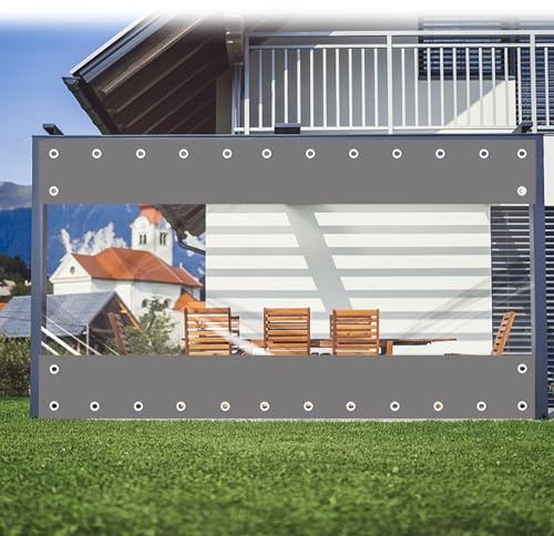FoundGo Largeur x Hauteur：300x225cm Bâche Transparente Exterieur avec Œillets, Bache Exterieur Impermeable en PVC, Bache de Protection pour Pergola, Terrasse, Jardin, Gris