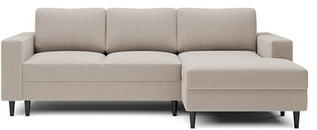 Selsey - Nalika L-förmiges Eckschlafsofa mit Stauraum aus beigem hydrophobem Velours, rechtsseitig