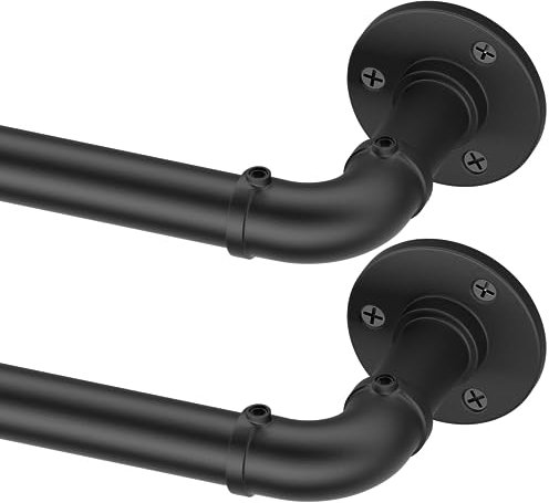 Industrielle Gardinenstangen für Fenster 48 bis 84, zum Umwickeln von Verdunkelungsvorhangstangen, robuste Gardinenstangen, 2 Stück, 2,5 cm Outdoor-Gardinenstangen, rustikales Rohr, verstellbare