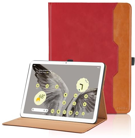 Hülle für Google Pixel Tablet 2023 11 Zoll, Business PU Leder Schutzhülle, Multi-Winkel Ansehen Folio Case Dokumentschlitze und Stand Funktion für Google Pixel Tablet 2023 - Rot