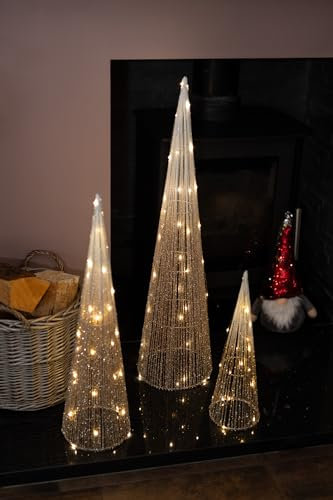 Marco Paul Interiors Set di 3 alberi di Natale illuminati con luce a LED e obelisco per la casa