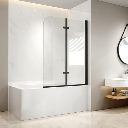 EMKE Vetro per vasca da bagno, 110x140 cm, parete vasca da bagno | con Rivestimento Nano Easy Clean, Schermo per Doccia incernierato a 180°, Vetro di Sicurezza da 6 mm