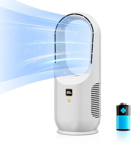 ARIK HOME Ventilateur de bureau sans pales - Fonctionne avec piles rechargeables - 30 cm - Portable et silencieux - 3 vitesses - Facile à nettoyer - Petit ventilateur personnel de table pour bureau