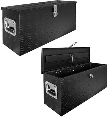 Trucky Sélection Boîte à Timon Noir Boîte à outils Caisse de camion Boîte en Aluminium Box de remorque avec couvercle Verrouillable Boîte de Transport Rangement