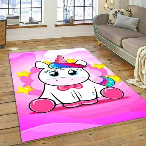 Kinderteppich Einhorn-Cartoon-Tier - Kurzflor Teppich Kinderzimmer Spielteppich Antiallergen Und Extra Weich - Babyzimmer Teppiche Für Junge Und Mädchen Babyteppich 160 X 200 cm / 62.99 X 78.7-8G4C3