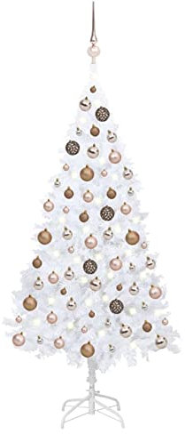 Sufrk Künstlicher Weihnachtsbaum mit & Kugeln Weiß 150 cm PVC Tannenbaum Mit Beleuchtung