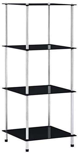 Xichuzi Regal mit 4 Ablagen Schwarz 40x40x100 cm Hartglas, Regal Zimmer, Bookshelf, Leiterregal, Standregal, Wandregal, Aktenregal, DVD Regal