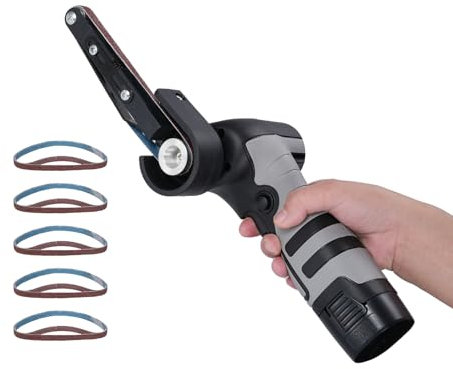 Geevorks Cordless Belt Sanders with Battery and Charger,Electric Handheld Belt Sander,Mini Belt Sander,with 10 Sanding Belts,2 * 1500mAh Battery,Low Noise for Wood, Metal Polishing