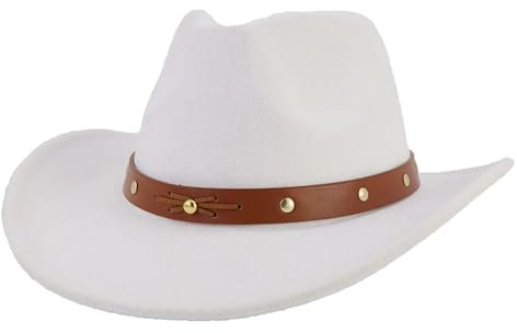 Cowboyhut für Damen und Herren, breite Krempe, Fedora-Filzhut, Party, Reisen, Freizeitmütze, weiß, 6 7/8-7 1/8