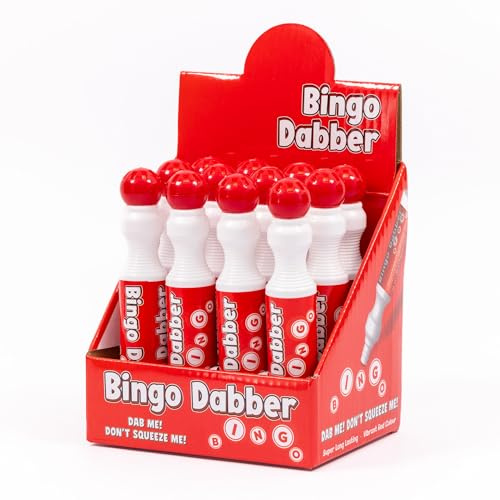 evelay Bingo Dabbers 12 stora bingomarkörer med spets, färgglada, droppsäkra filtpennor, långvariga bläckmarkörer för bingospel (röd)