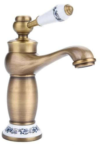 XHYDDLKJ Waschtischarmatur, Badarmatur, europäischer Retro-Einhebelmischer, antiker Bronze, für Kalt- und Warmwasser, Spültischarmatur