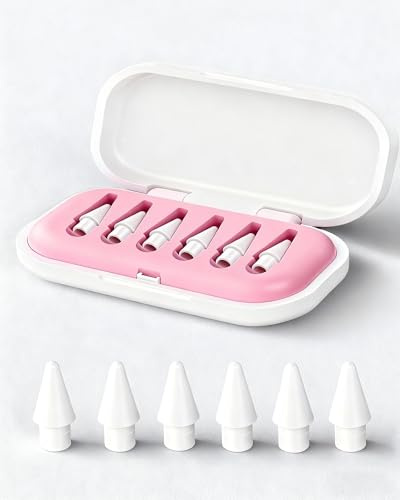 6 Stück Spitzen Ersatz für Apple Pencil 1/2/Pro Generation, Hochempfindliche Ersatzspitzen und Präziser Steuer Stift/Eingabestift Nib für iPad Pencil (B-6 Stück Mit Rosa Box)