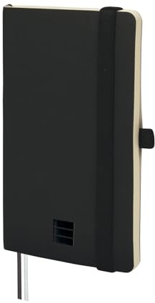 Finocam - Notizbuch Nexo Flexibler Einband Glatt Schwarz | Kleines Notizbuch mit perforierten Blättern | Innentasche und Stifthalter | 72 Blätter, Ideal zum Schreiben und Zeichnen