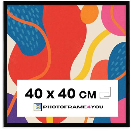 Photoframe4you - Bilderrahmen 40x40 cm Kunststoff mit Acrylglas - Schwarz | Für Poster, Fotos, Puzzles und Urkunden, leichtes Kunststoffprofil für Wanddeko im Hoch- und Querformat - Nancy