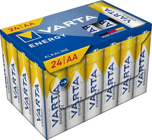VARTA Piles AA, lot de 24, Energy, Alcalines, 1,5V, Cube, emballage recyclé à 90%, pour des besoins de base simples, Made in Germany