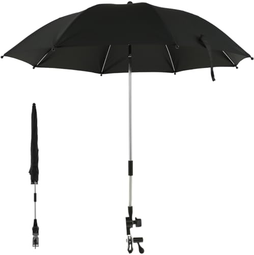 SUPPUIMNT - Sombrilla para cochecito, protección UV 50 + sombrilla portátil de pinzas ajustables, diámetro 75 cm y 82 cm, sombrilla con pinza ajustable para cochecitos, sillas de ruedas, terraza