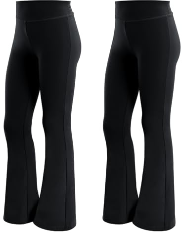 KAKU NANU Pack de 2 Acampanados Leggings Niña Negro Pantalones Campana Niña 5-12 Años Yoga Pilates