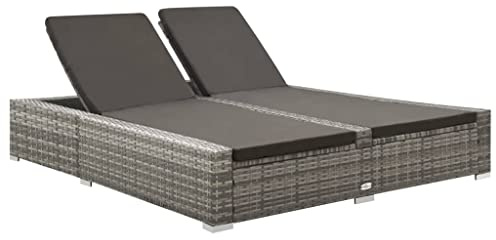 Emmtore Doppel-Sonnenliege Poly Rattan Grau