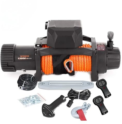 TIEOAXFT Cabrestante eléctrico 4x4 con recuperación inalámbrica, 12 V, 13 500 lb/6125 kg, con Cuerda sintética