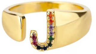 Hasdnker Ring Ringe Damen Bijouterie Herren Regenbogen Zirkon Buchstabenringe Für Frauen Goldfarbe Initial Ring Einstellbar Hochzeit Paar Ringe Boho Schmuck J